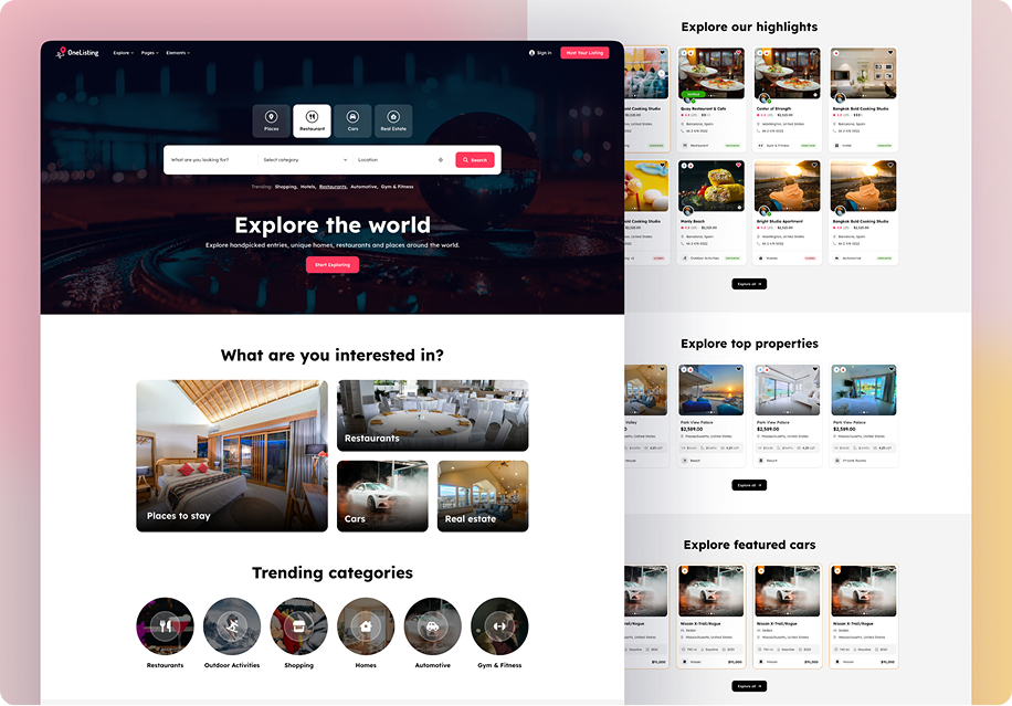 OneListing — UI/UX Design for a WordPress Directory Website project